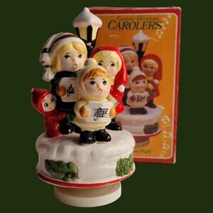 Vintage 1984 Brinn's Ceramic Christmas Carolers Music Box, Plays "Silent Night"